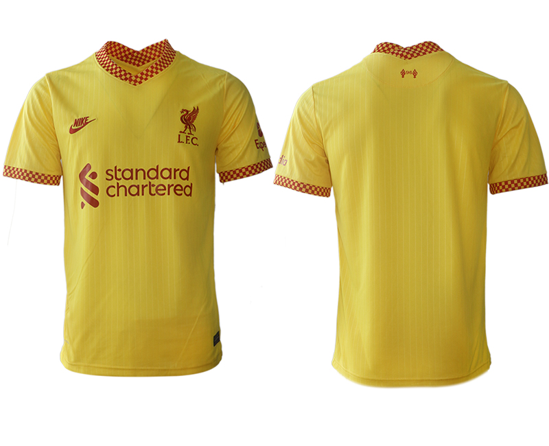 Cheap Men 2021-2022 Club Liverpool Second away aaa version yellow blank Soccer Jersey